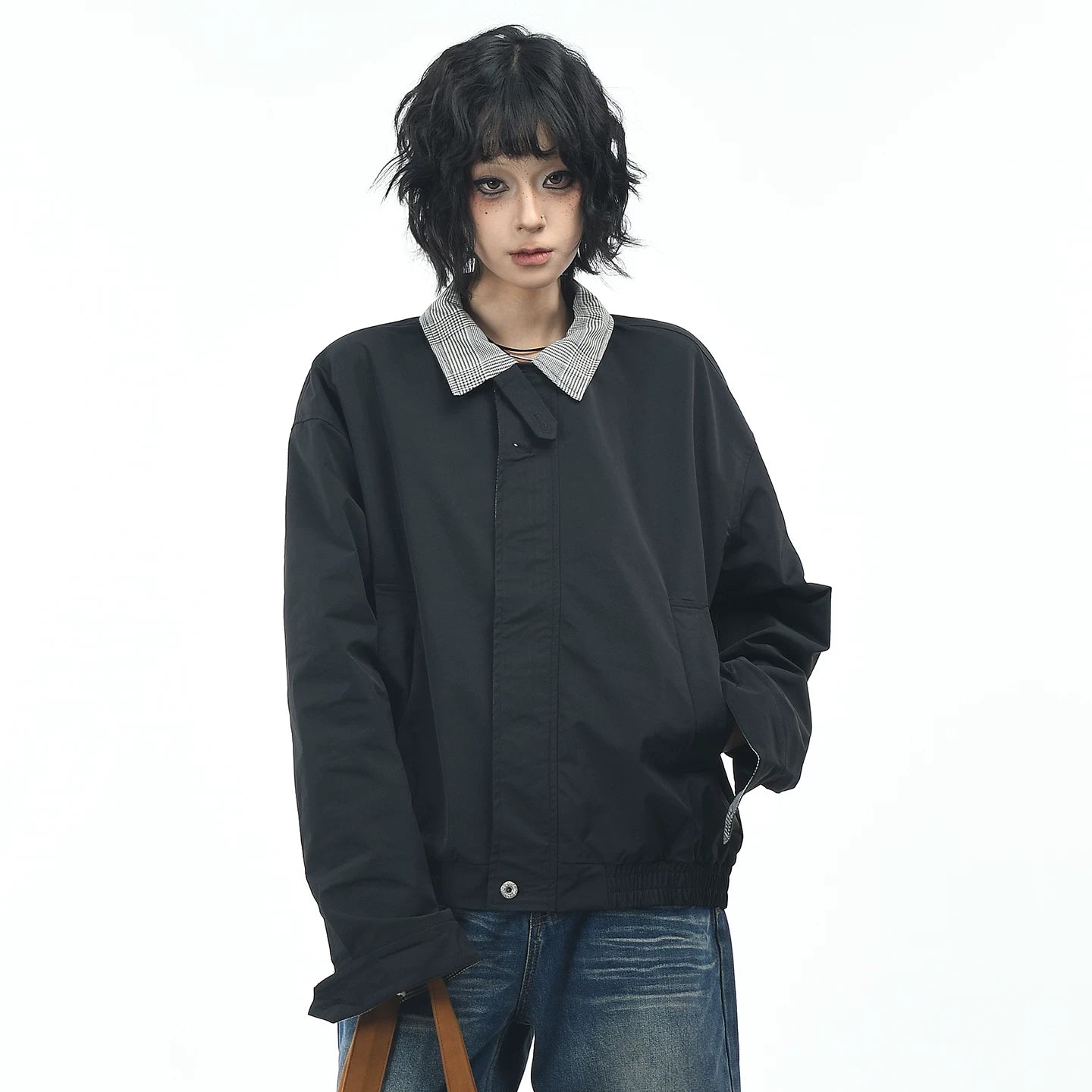 OV original American plaid patchwork couple workwear jacket for men and women, autumn street loose casual lapel jacket trend