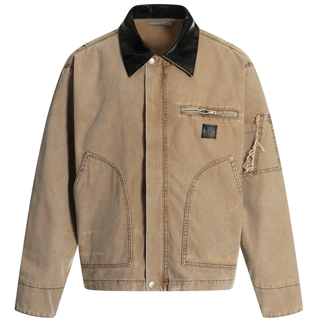 OV original American retro Detroit vintage washed workwear jacket, women's destructive design sense, autumn coat, men's trend
