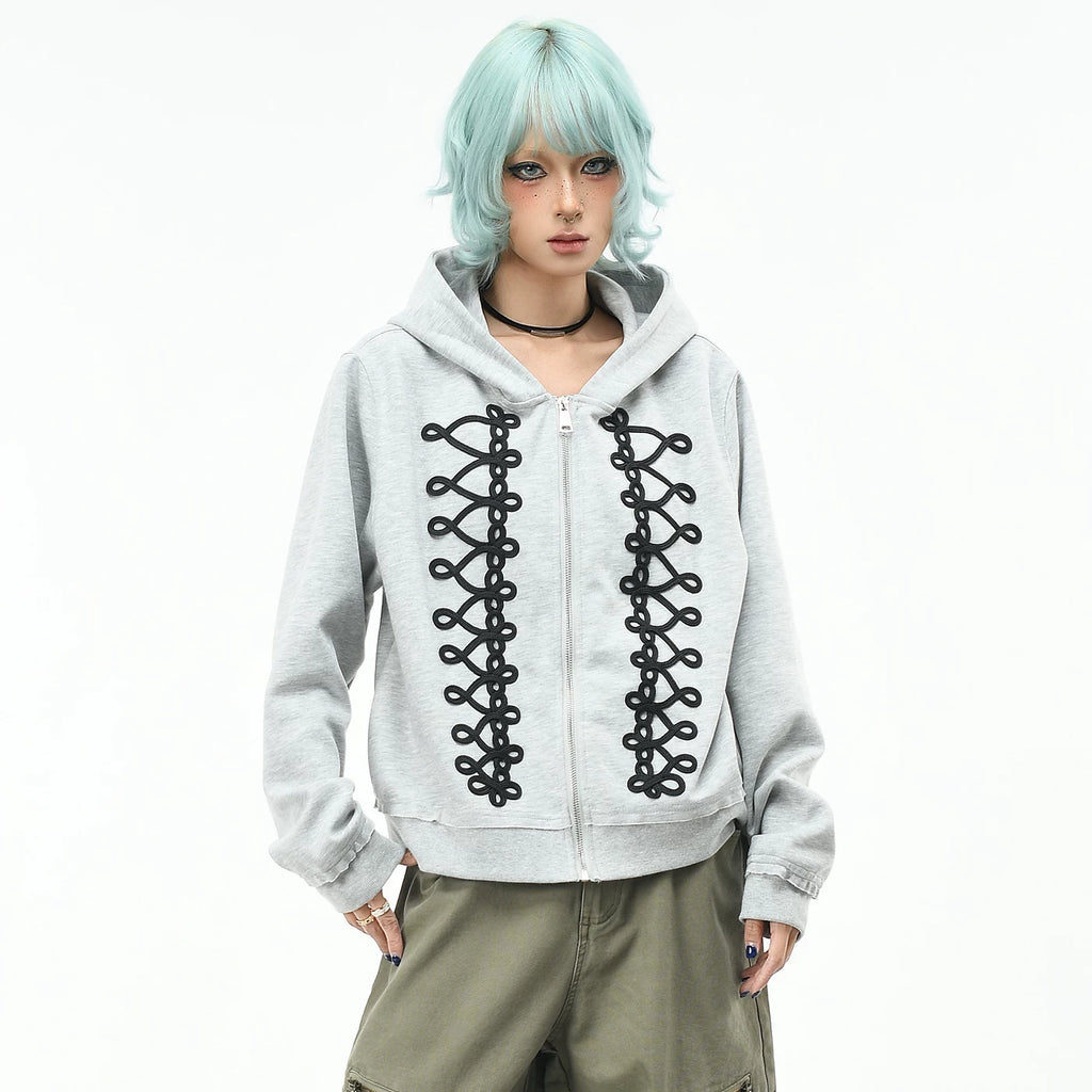 OV original palace trend brand plate rope embroidery hooded sweatshirt for men and women autumn street loose short cardigan jacket