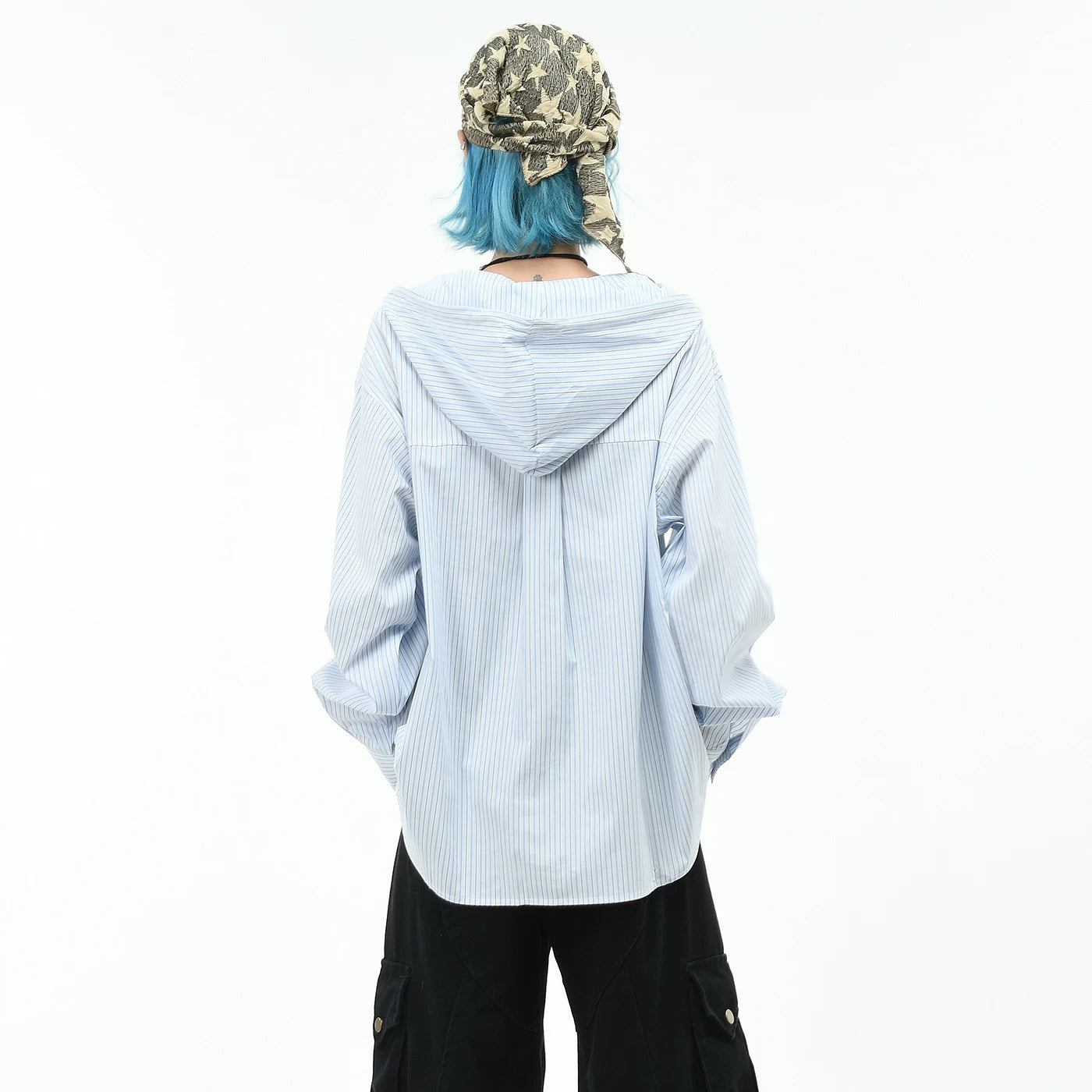 OV original college style vertical striped hooded long sleeved shirt for men and women in autumn, loose and versatile casual couple shirt trend
