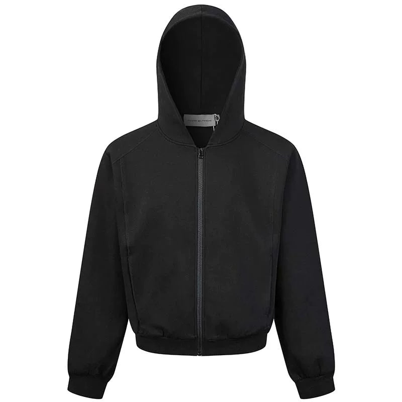 OV original American minimalist style solid color hooded sweatshirt for men and women autumn loose short zipper cardigan casual jacket