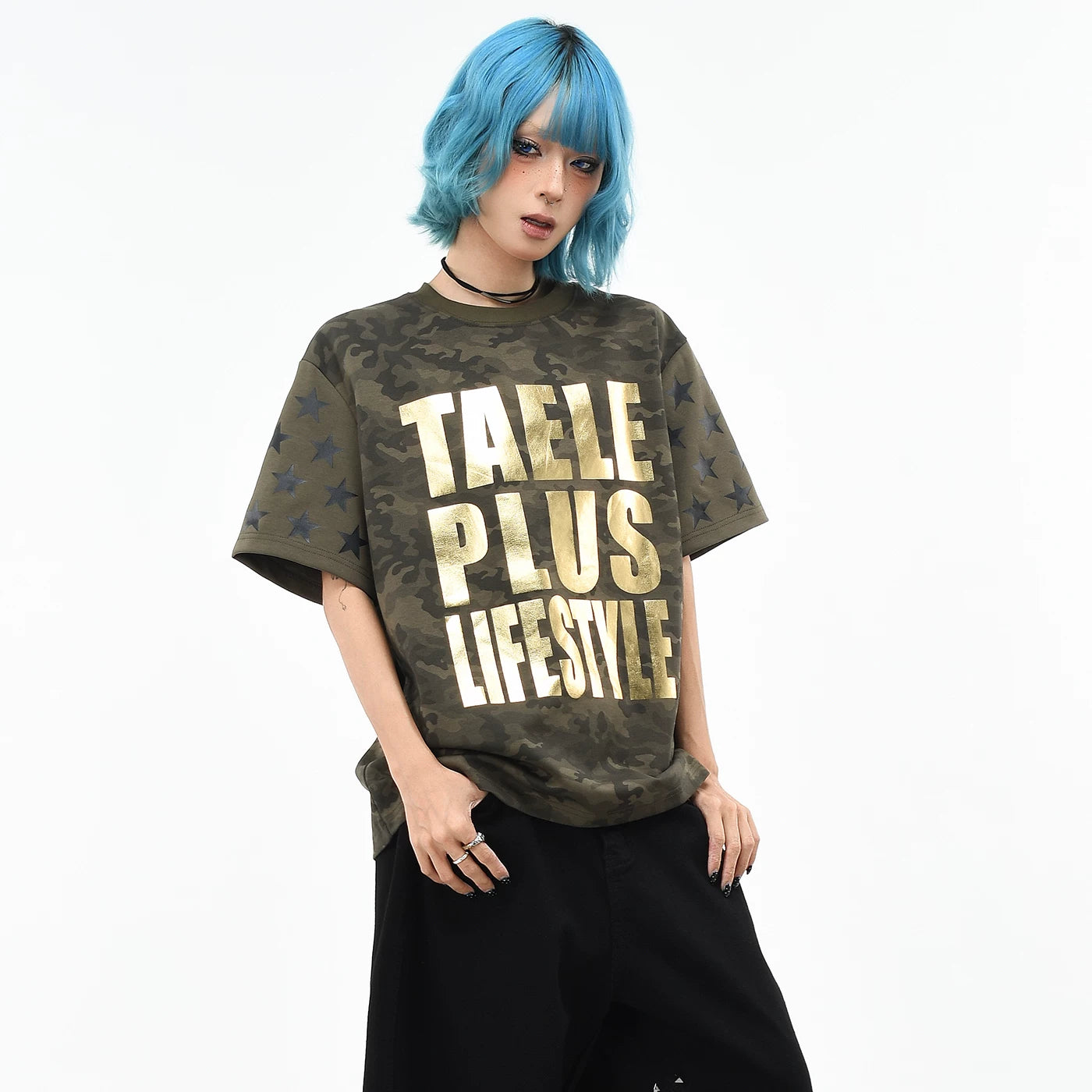 OV original/American camouflage style letter hot stamping printed short sleeved T-shirt for men and women summer loose trendy brand shoulder top
