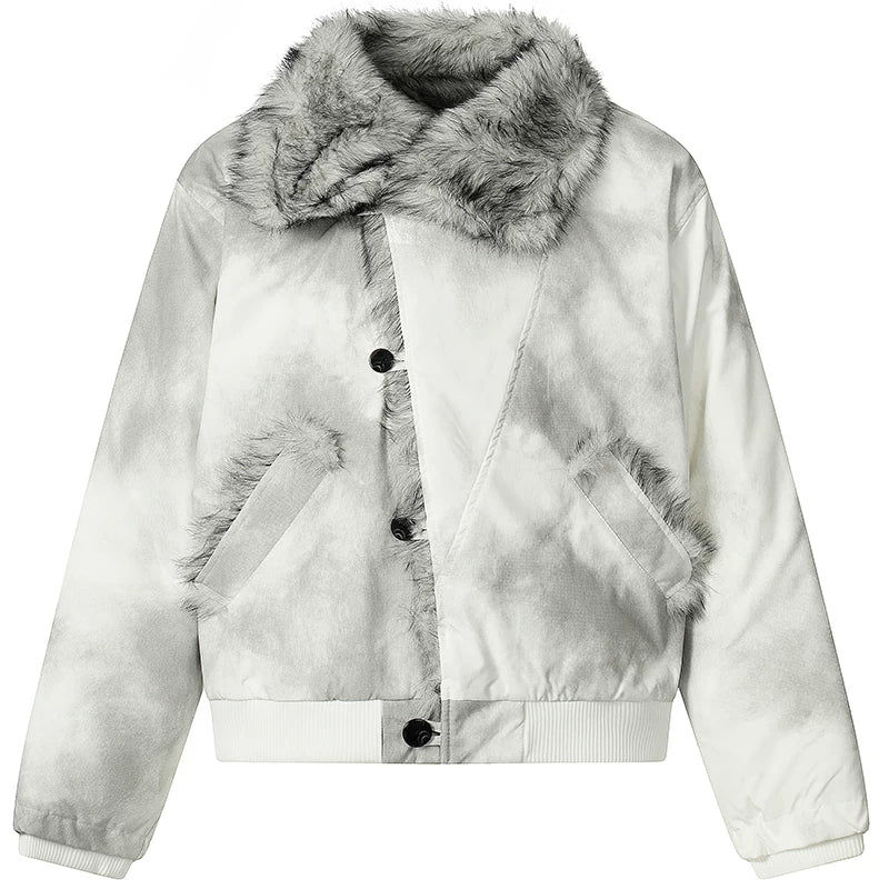 OV Original American Mountain Carving Tie Dyeing Shackle Design Cotton Jacket Women's Winter Street Loose Warm Cotton Jacket Men