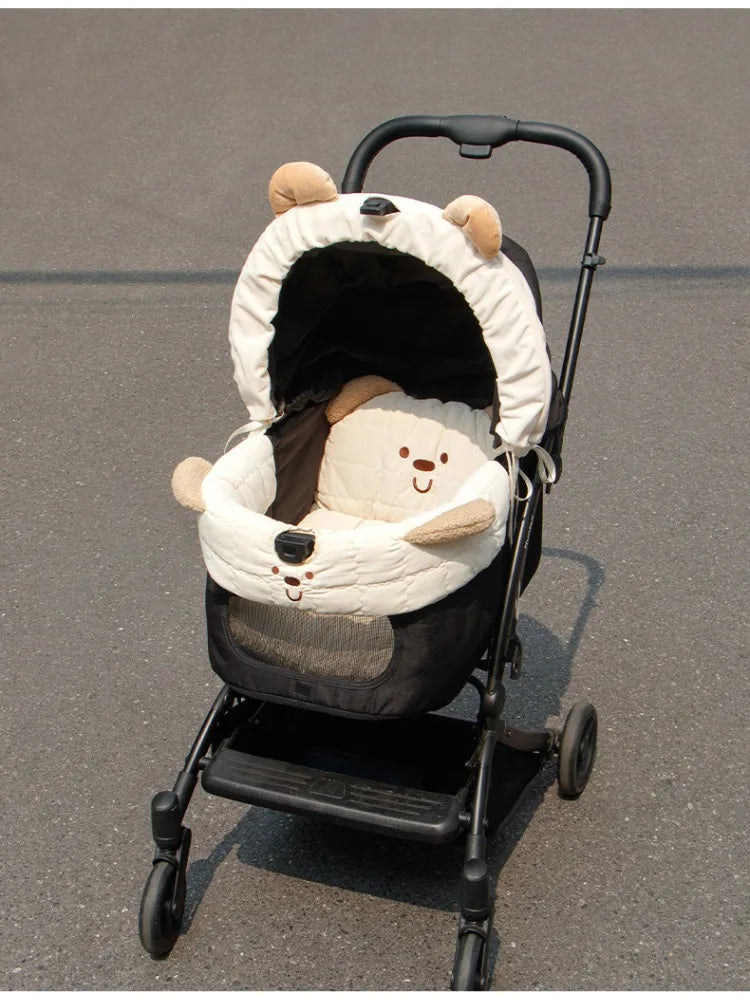 Pet Stroller Sunshade Cover with Cute Bear Ear – Breathable Sun Canopy for Small Dogs & Cat – Adjustable Stroller Hood Extension