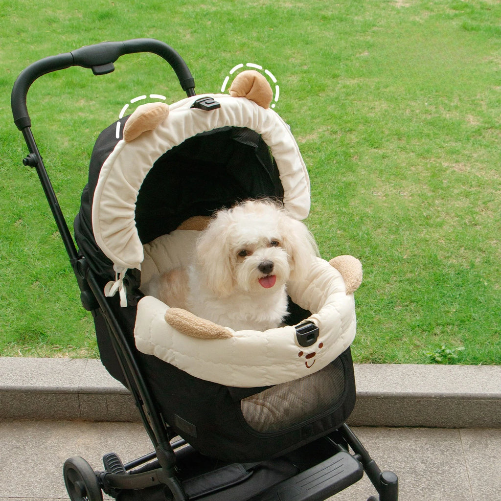 Pet Stroller Sunshade Cover with Cute Bear Ear – Breathable Sun Canopy for Small Dogs & Cat – Adjustable Stroller Hood Extension