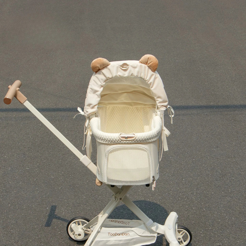 Pet Stroller Sunshade Cover with Cute Bear Ear – Breathable Sun Canopy for Small Dogs & Cat – Adjustable Stroller Hood Extension