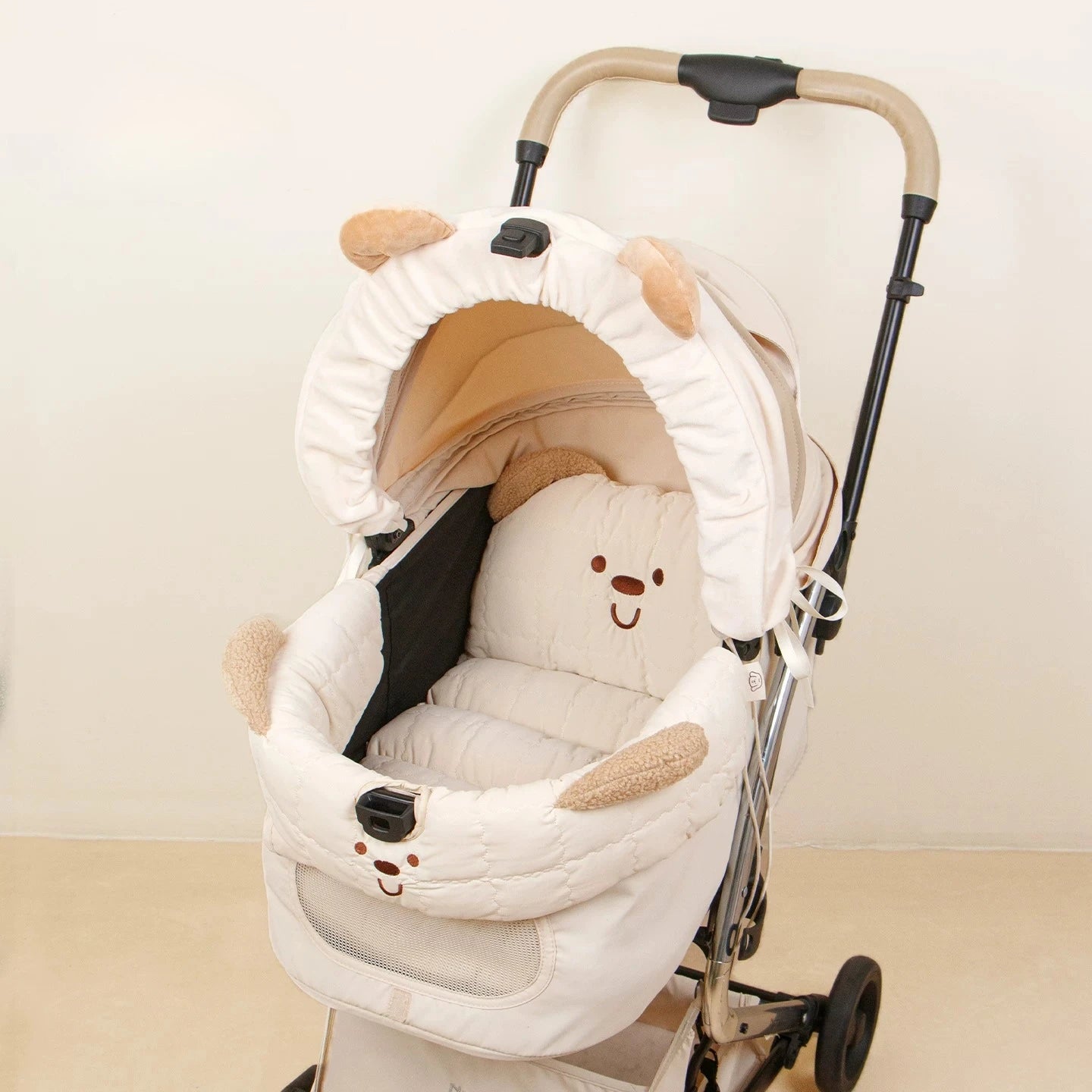 Pet Stroller Sunshade Cover with Cute Bear Ear – Breathable Sun Canopy for Small Dogs & Cat – Adjustable Stroller Hood Extension