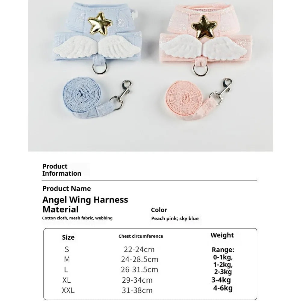 Cat Dog Harness Necklace Leash Collar Pet Items Accessories Kawaii Angel Wing Vest Harness For Dogs Cats Personalized Supplies