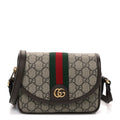 GG Supreme Monogram Textured Dollar Calfskin Mini Ophidia Flap Shoulder Bag Beige Ebony New Acero