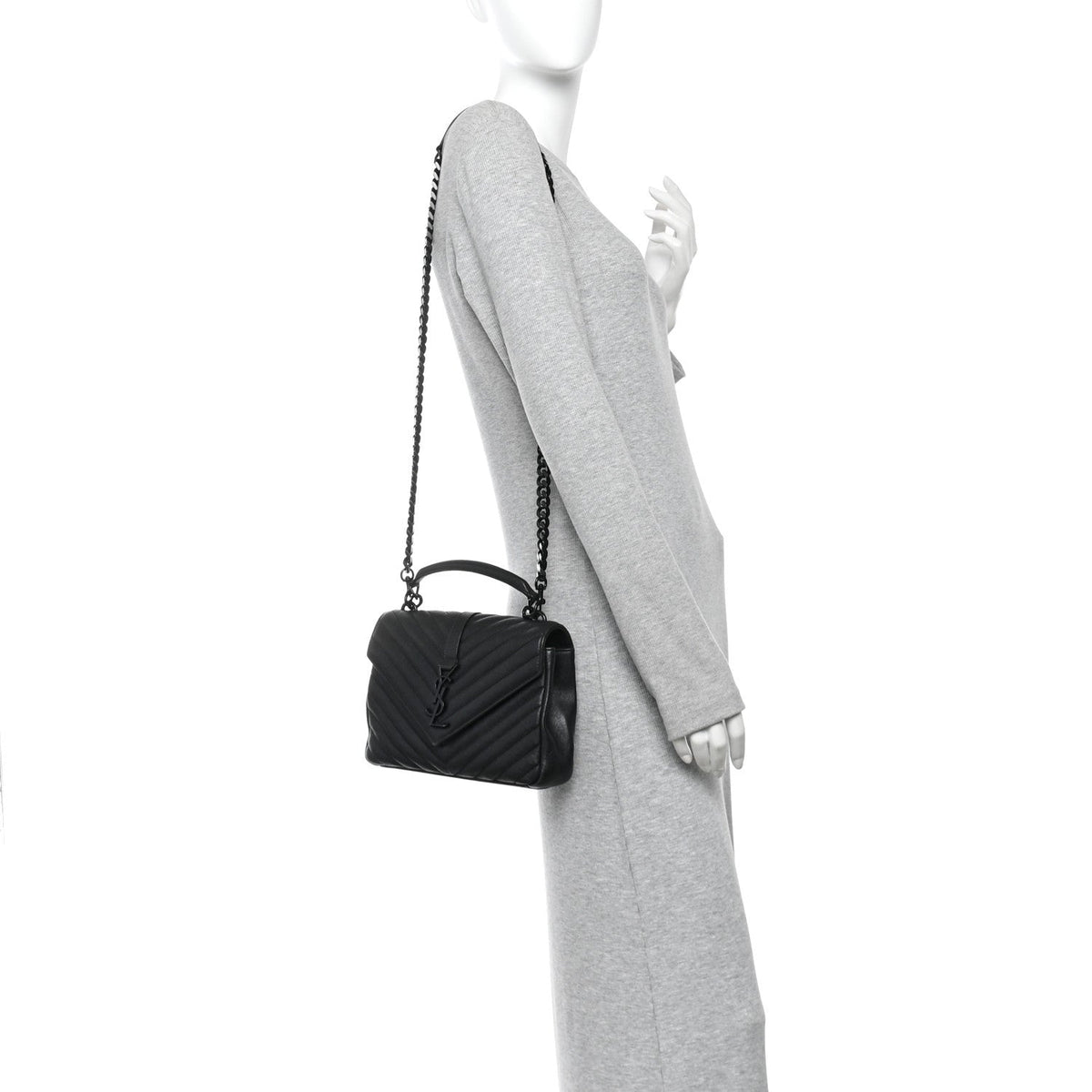 Sheepskin Matelasse Chevron Monogram Monochrome Medium College Bag Black
