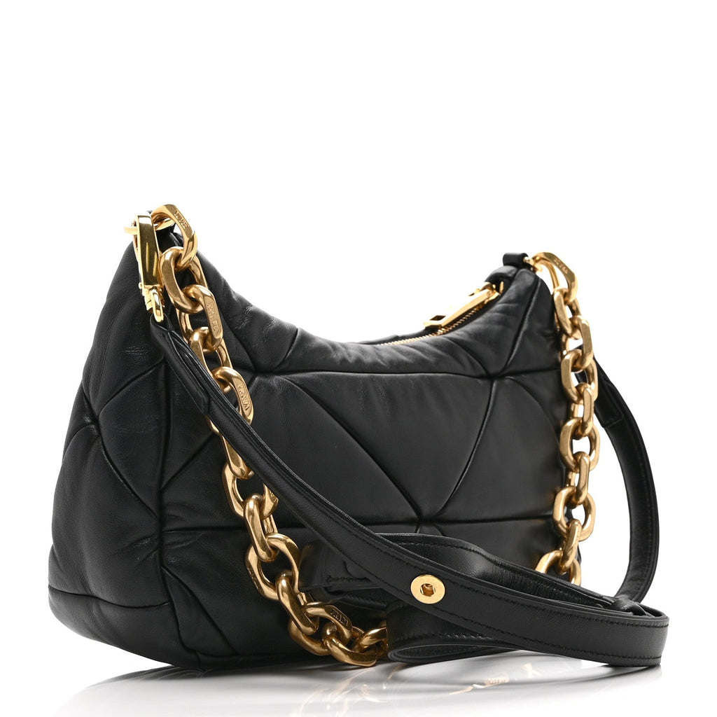 Nappa Triangle Quilted Patchwork System Bag Black